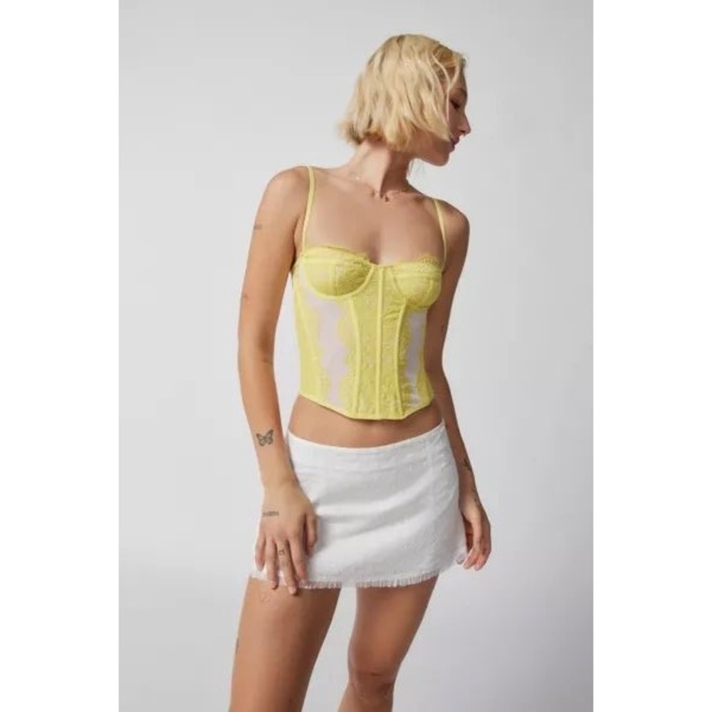 Out From Under Modern Love Corset Lemon Yellow Lace Mesh Bustier Top Medium - Picture 2 of 7